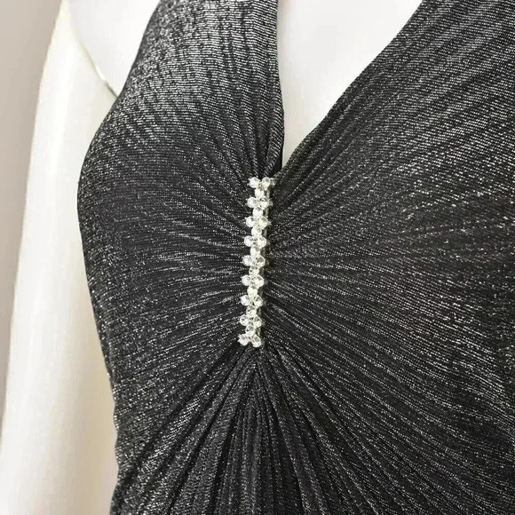 Vintage Kiki Halter Pleated Maxi Dress Metallic Silver Black Mobwife Size Medium - Picture 4 of 16